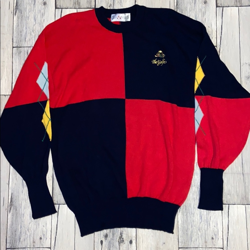 Clark & Gregory navy and red 100% Cotton sweater.